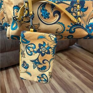 Elegant Floral Shoulder Bag - Mustard and Teal